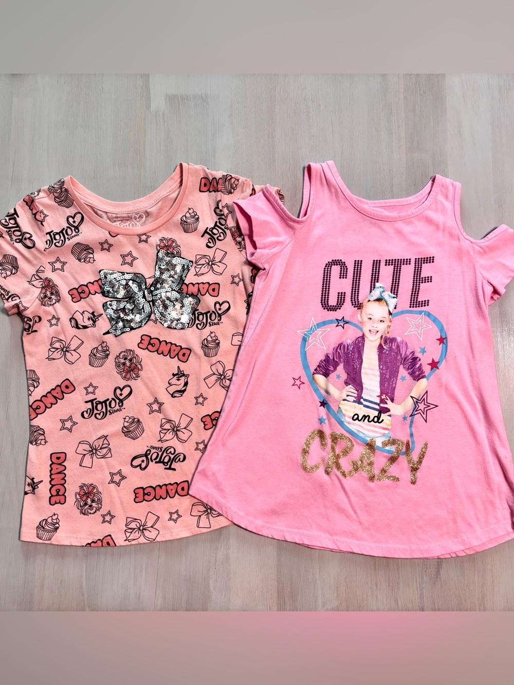 Kids Girls Size 10/12 Large JoJo Siwa Tee Shirt 2Pc Set Bows Sequins Pink Coral